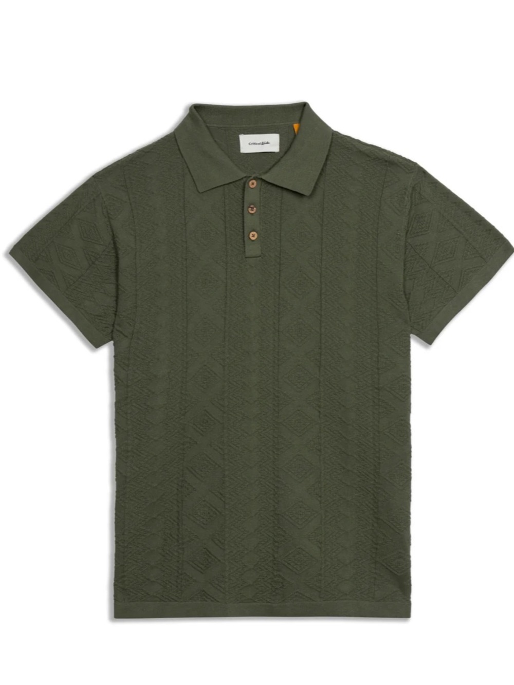 Textured Olive Knit Polo Shirt -